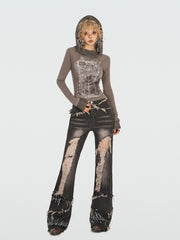 【24s Nov.】Wasteland Style Ripped Fringe Jeans ArtsKoreanMan