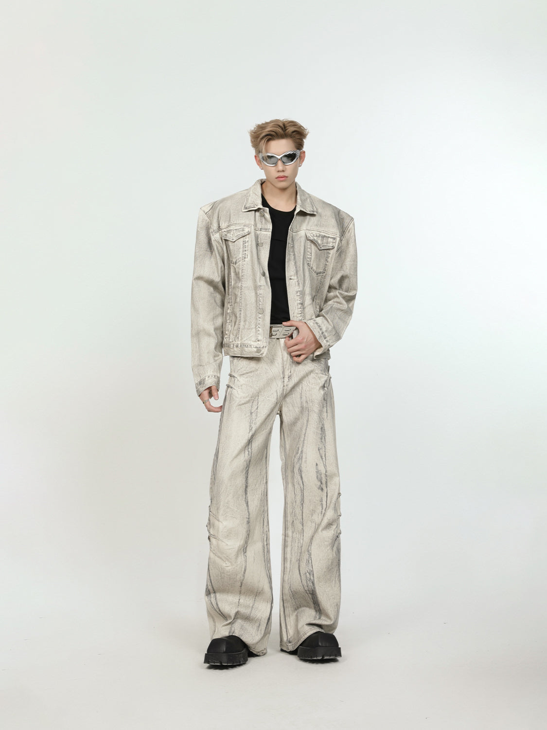 【24s Sep.】Wasteland Style Washed Distressed Denim Jacket + Wide-leg Pants ArtsKoreanMan