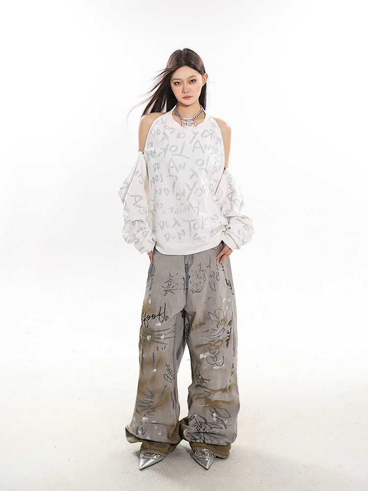 【24s February.】Hand Drawn Graffiti Baggy Jeans ArtsKoreanMan