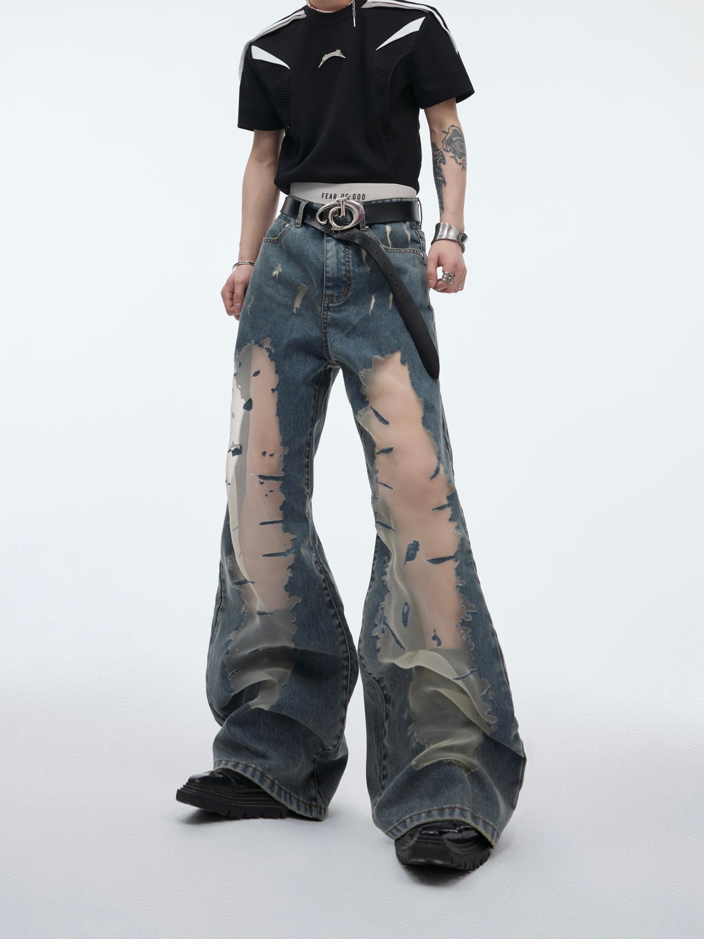 【24s April.】Mesh Hollow Retro Gradient Jeans