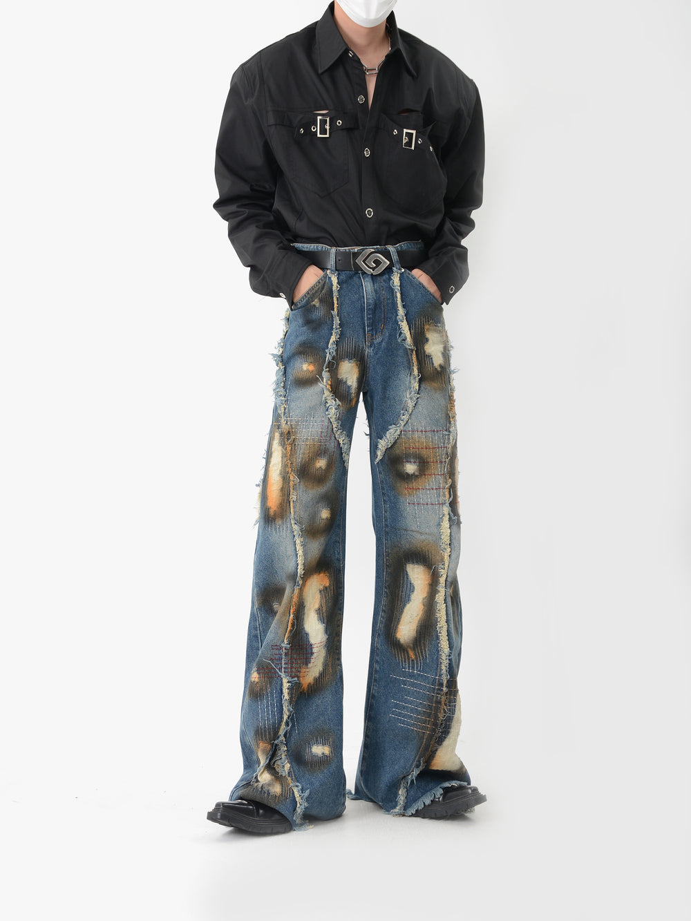 【24s Nov.】Tassel Graffiti Design Ripped Jeans ArtsKoreanMan