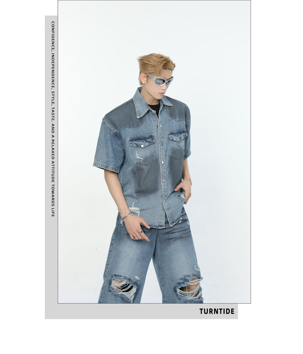 【24s June.】Vintage Dirty Dyed Hole Deconstructed Shirt + Jeans ArtsKoreanMan