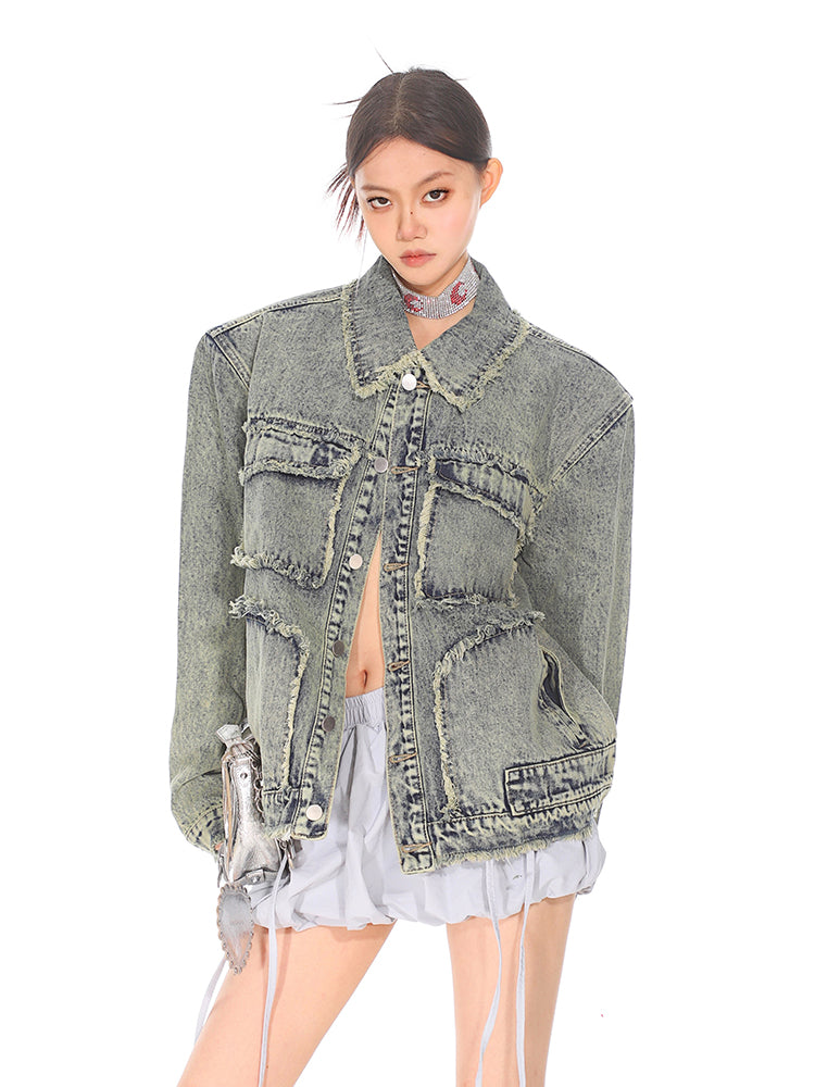 【24s Sep.】Vintage Washed Distressed Denim Jacket