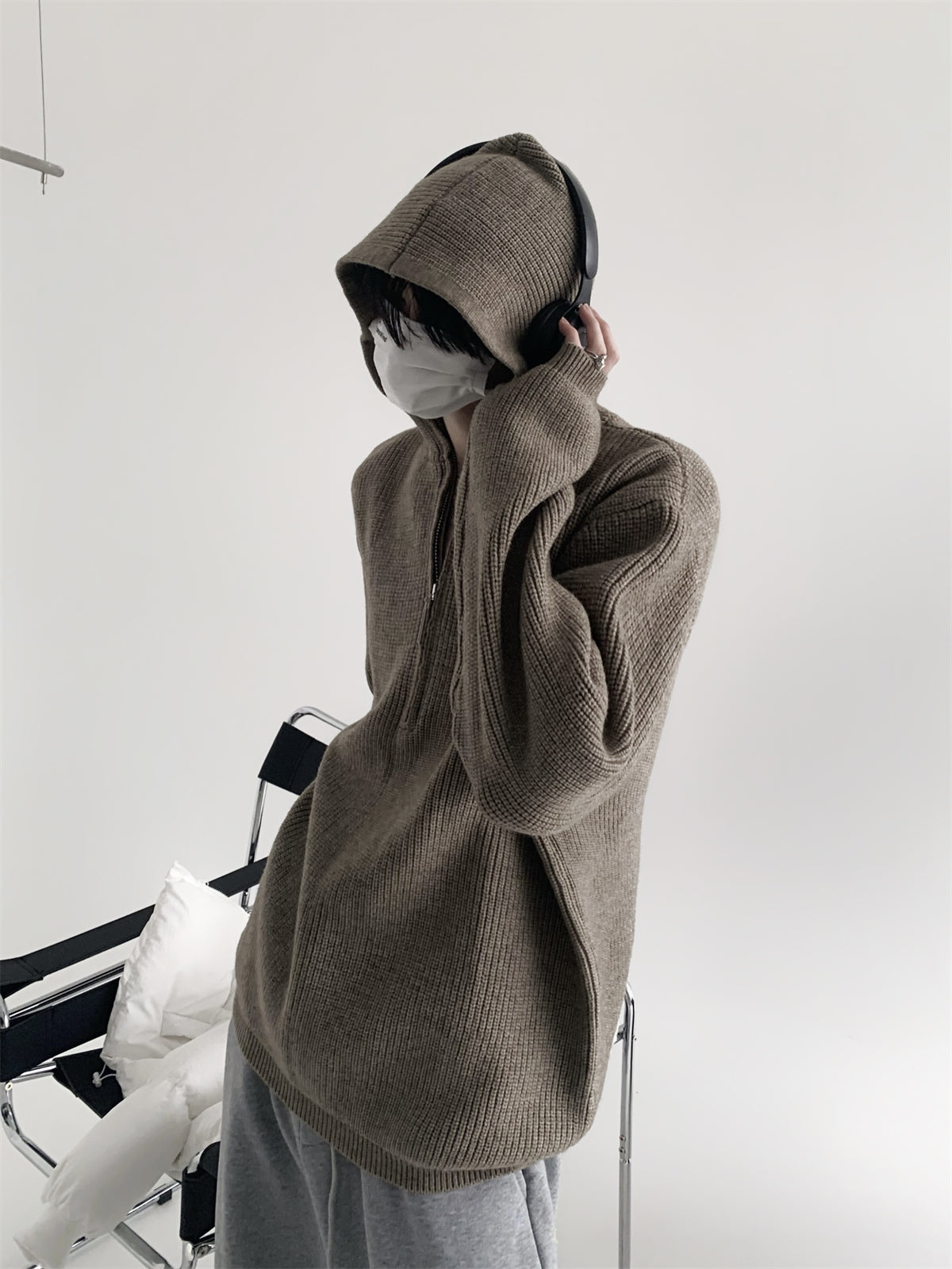 【23s November.】Half-zip Hooded Knitted Sweater