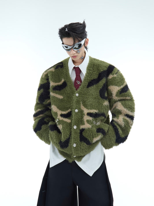 【24s Dec.】Faux Mink Diamond Camouflage Cardigan Sweater ArtsKoreanMan