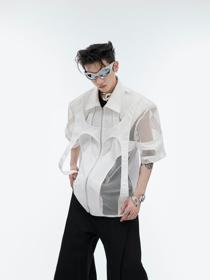 【24s June.】Deconstructed Hollow Mesh Design T-shirt Jacket