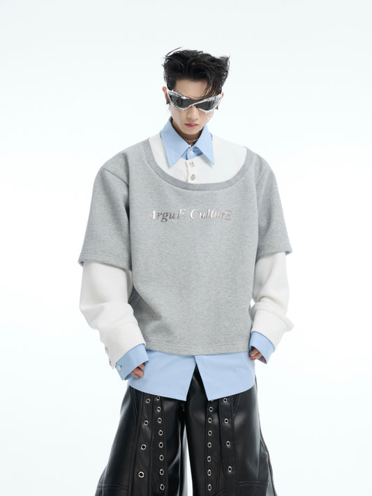 【25s Mar.】Niche Heavyweight Fake Three-piece Contrast Color Stitching Sweatshirt