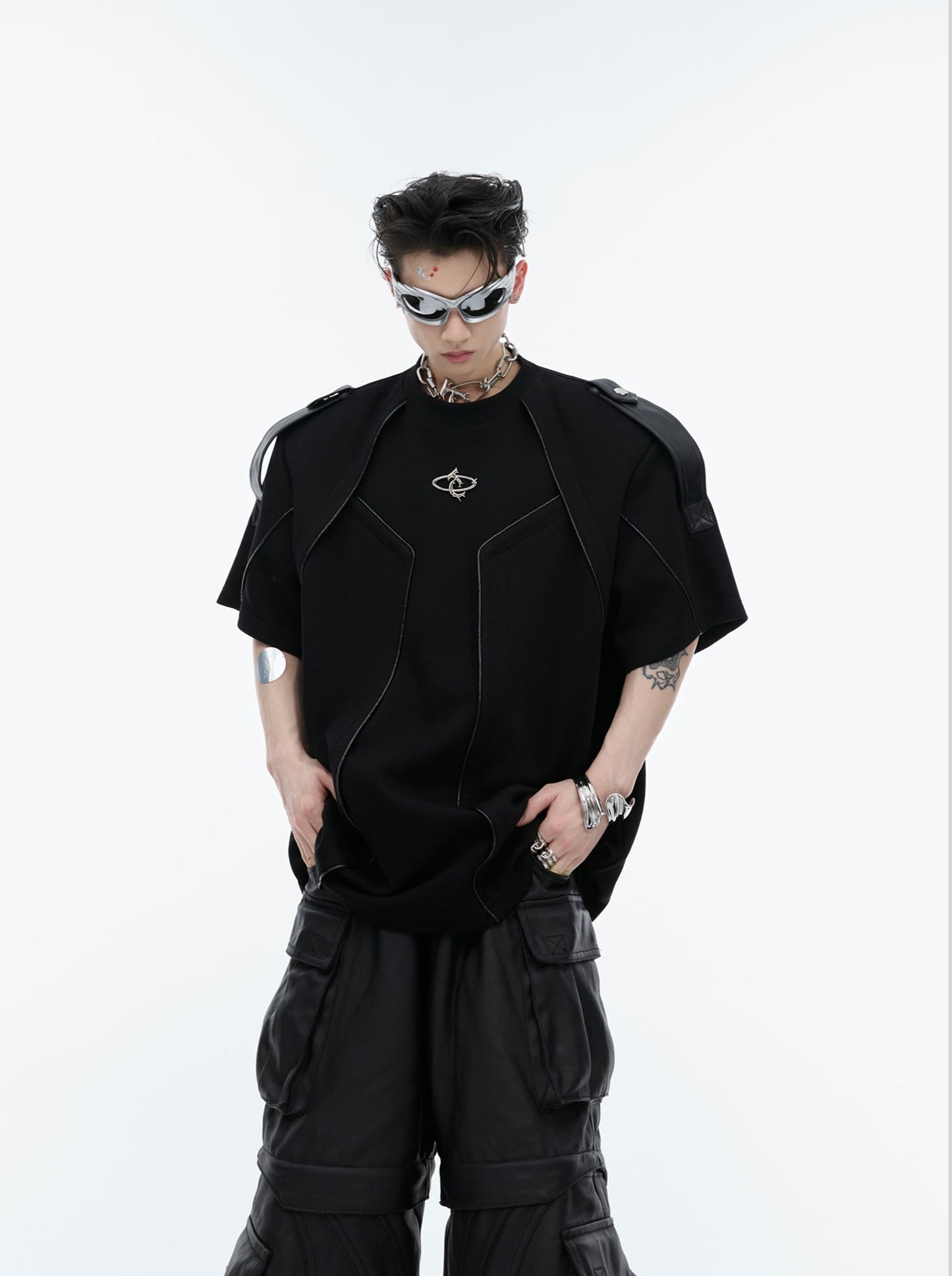 【24s Jun.】Deconstructed 3D Design Spliced Shoulder Strap T-shirt