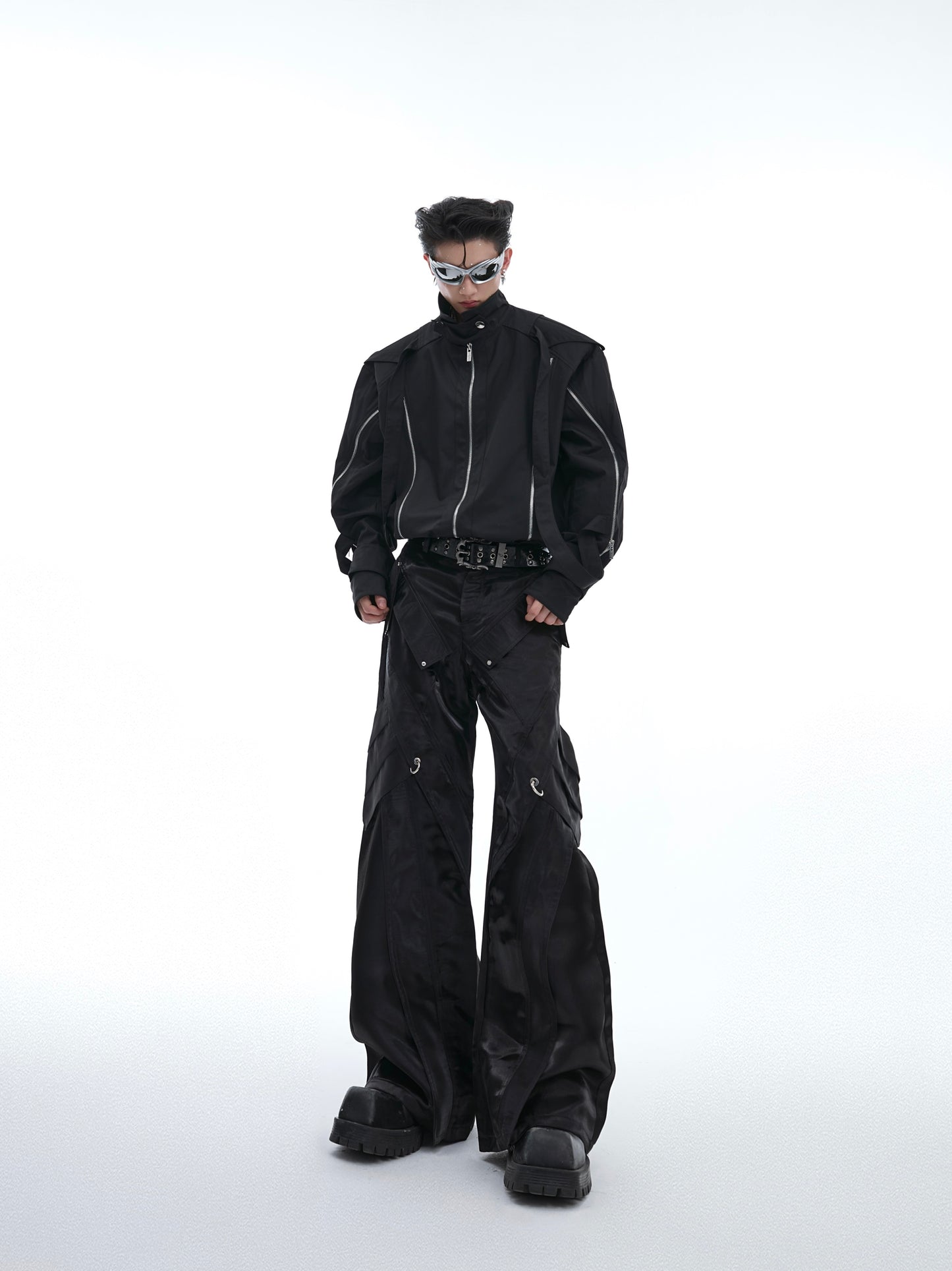 【24s Aug.】Futuristic Liquid Glossy Metal Buckle Deconstructed Leather Pants