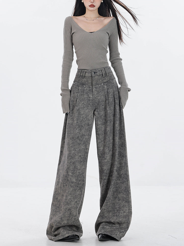 【24s Sep.】High Waist Grey Wide Leg Jeans ArtsKoreanMan