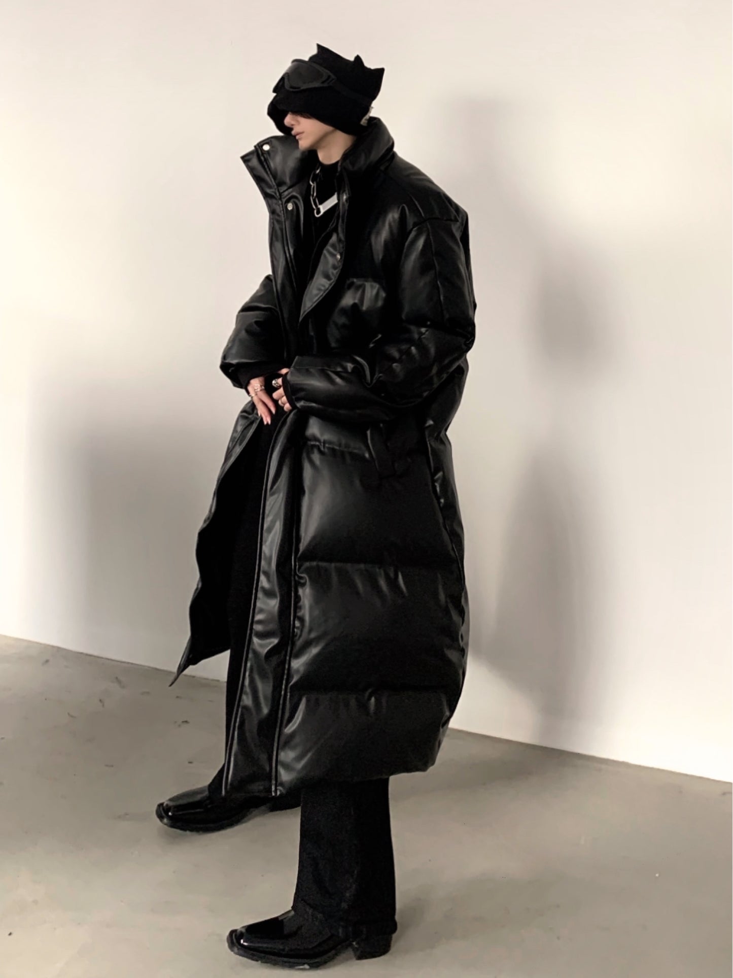 【23s December.】PU Leather Black Mid-length Coat