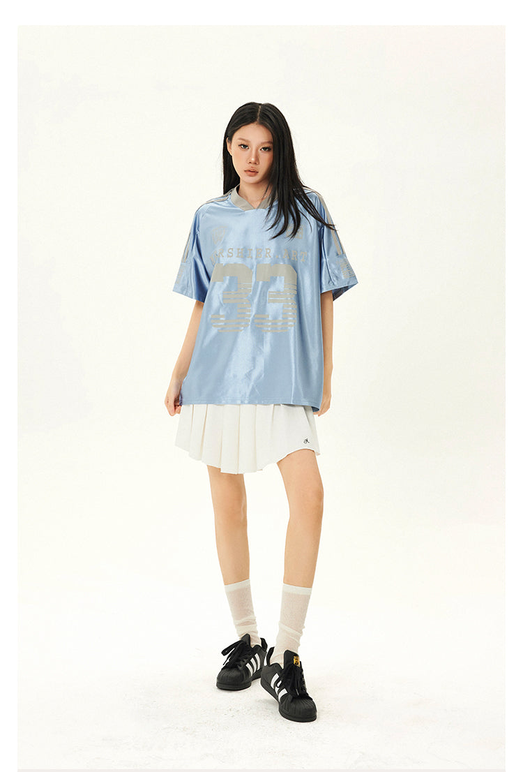 【24s July.】V-neck Vintage Satin Blue Football Jersey ArtsKoreanMan