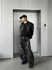 【24s Nov.】Niche Design Embroidered Lightning Loose Jeans ArtsKoreanMan