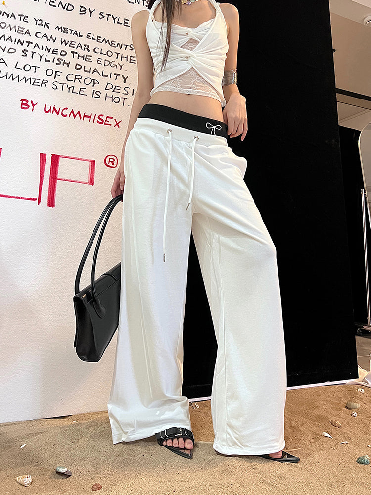 【24s Aug.】Bowknot Fake Two-piece Loose Casual Sports Pants