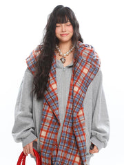 【25s Mar.】Retro Mock Two-Piece Check Hooded Sweatshirt