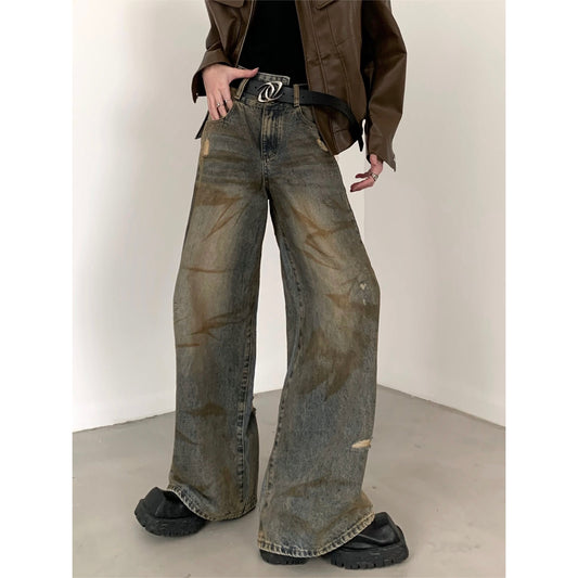 【24s March.】Retro Washed Distressed Wide Leg Jeans