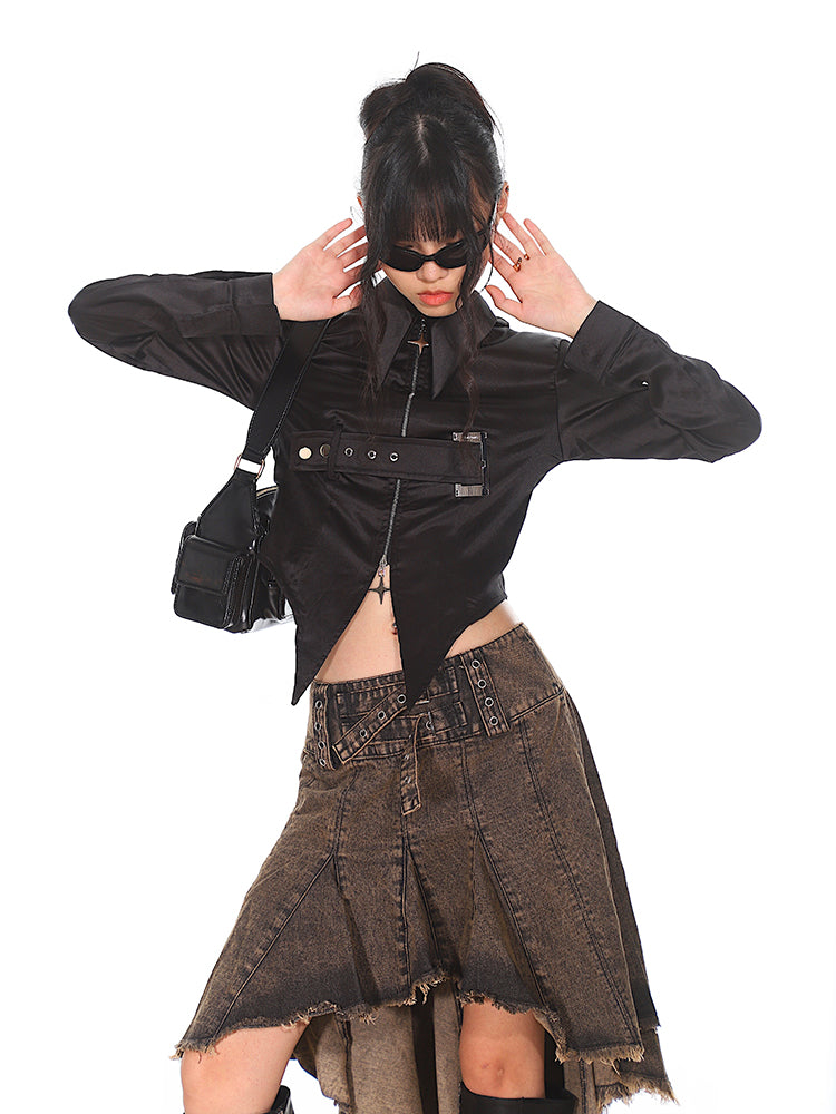 【24s Oct.】Hot Girl Metal Button Satin Shirt ArtsKoreanMan