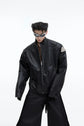 Metallic Deconstructed Black Leather Jacket