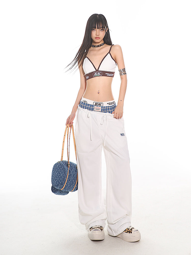 【24s July.】Hot Girl Plaid Stitching Casual Pants TrendyStyle101