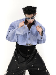 【23s July.】PU Patchwork Shoulder Pad Jacket ArtsKoreanMan