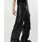 【24s April.】Multi-pocket Pleated Design PU Leather Pants