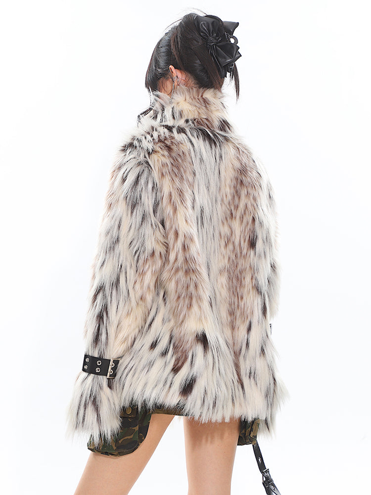 【24s Dec.】Long Hair Fur Turtleneck Belt Buckle Coat