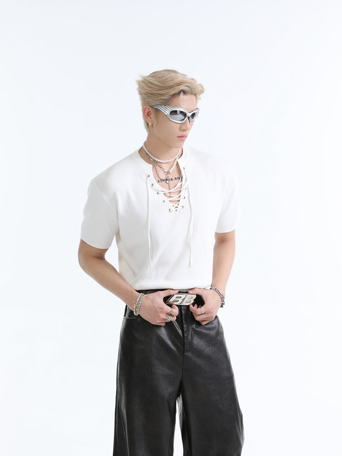 【24s July.】Cleanfit Solid Color Drawstring Knitted T-shirt