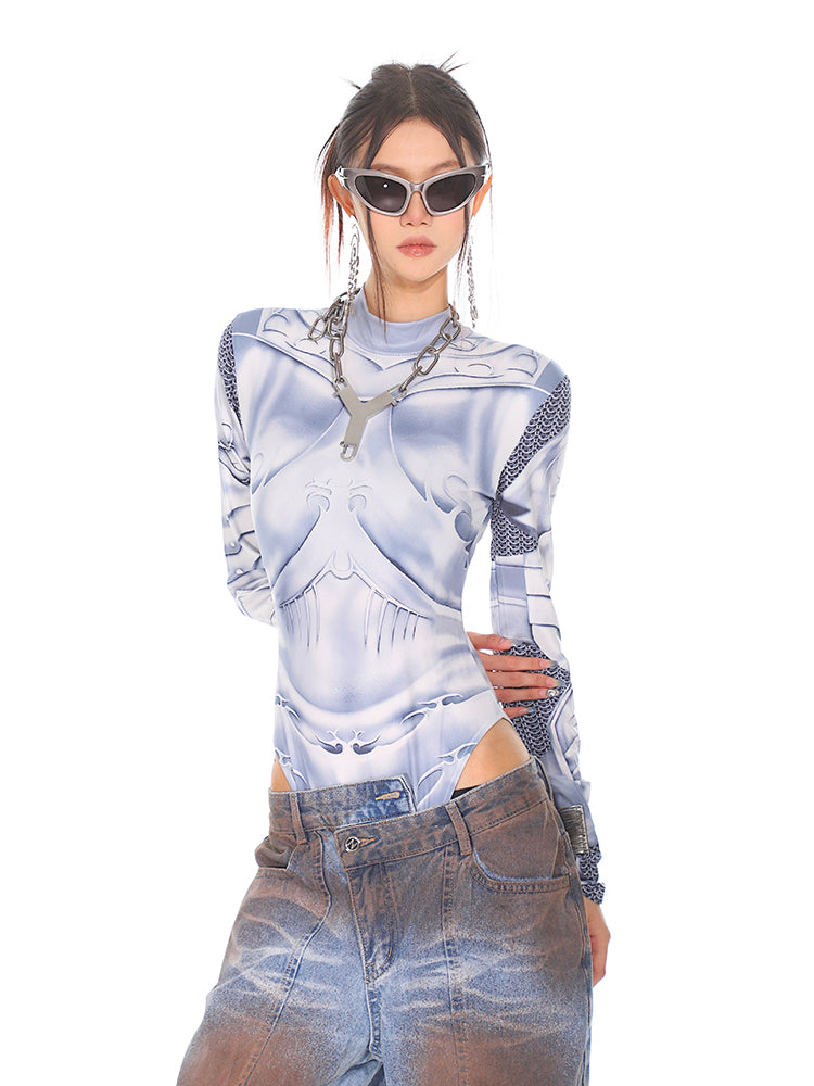 【24s Oct.】Futuristic Robot Printed Slim Bodysuit ArtsKoreanMan