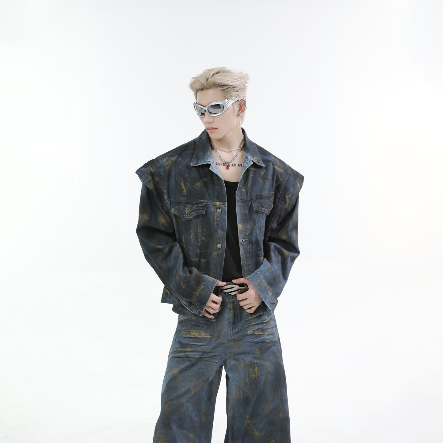 【24s Oct.】Heavy Paint Fashionable Denim Jacket + Jeans