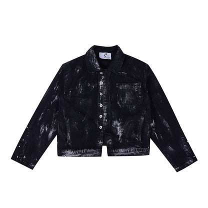 【24s March.】Metal Rivet Design Graffiti Denim Jacket + Jeans