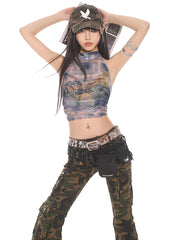 【24s Aug.】Butterfly Colored Rhinestone Mesh Halter Neck Vest ArtsKoreanMan