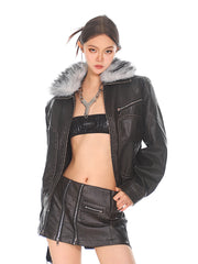 【24s Oct.】Vintage Detachable Fur Collar Short Motorcycle Jacket ArtsKoreanMan