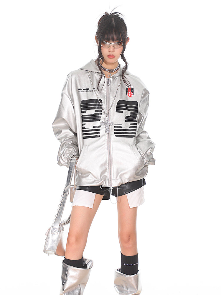 【24s Sep.】Vintage PU Leather Silver Hooded Baseball Jacket ArtsKoreanMan