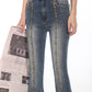 【24s Aug.】Retro Millennium Style Studded Stretch Denim Flare Pants