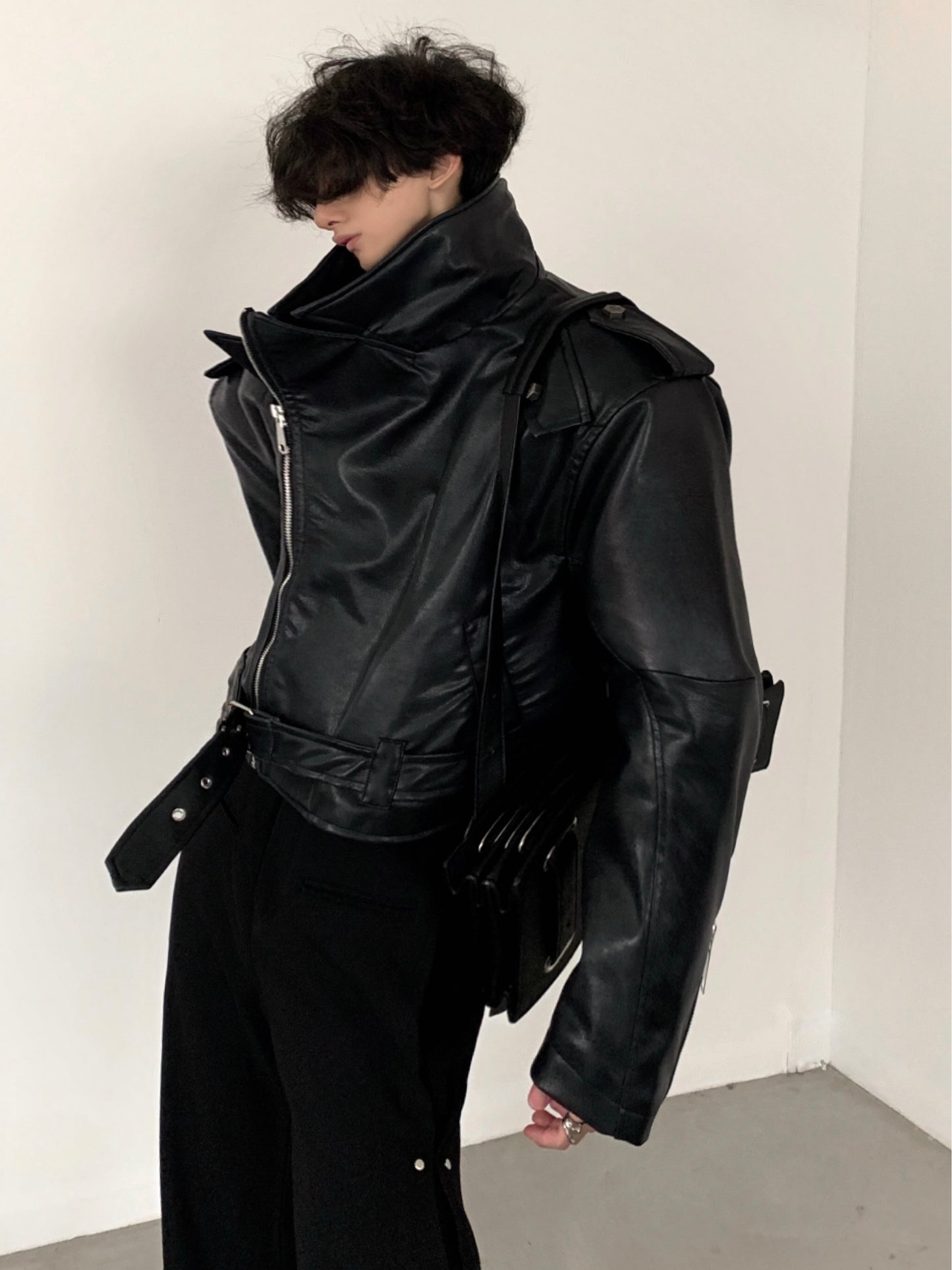 【23s November.】Motorcycle Silhouette Short Leather Jacket