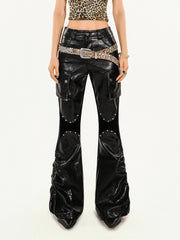 【25s Jan.】Hot Girl High Waist Slim Flared PU Leather Pants