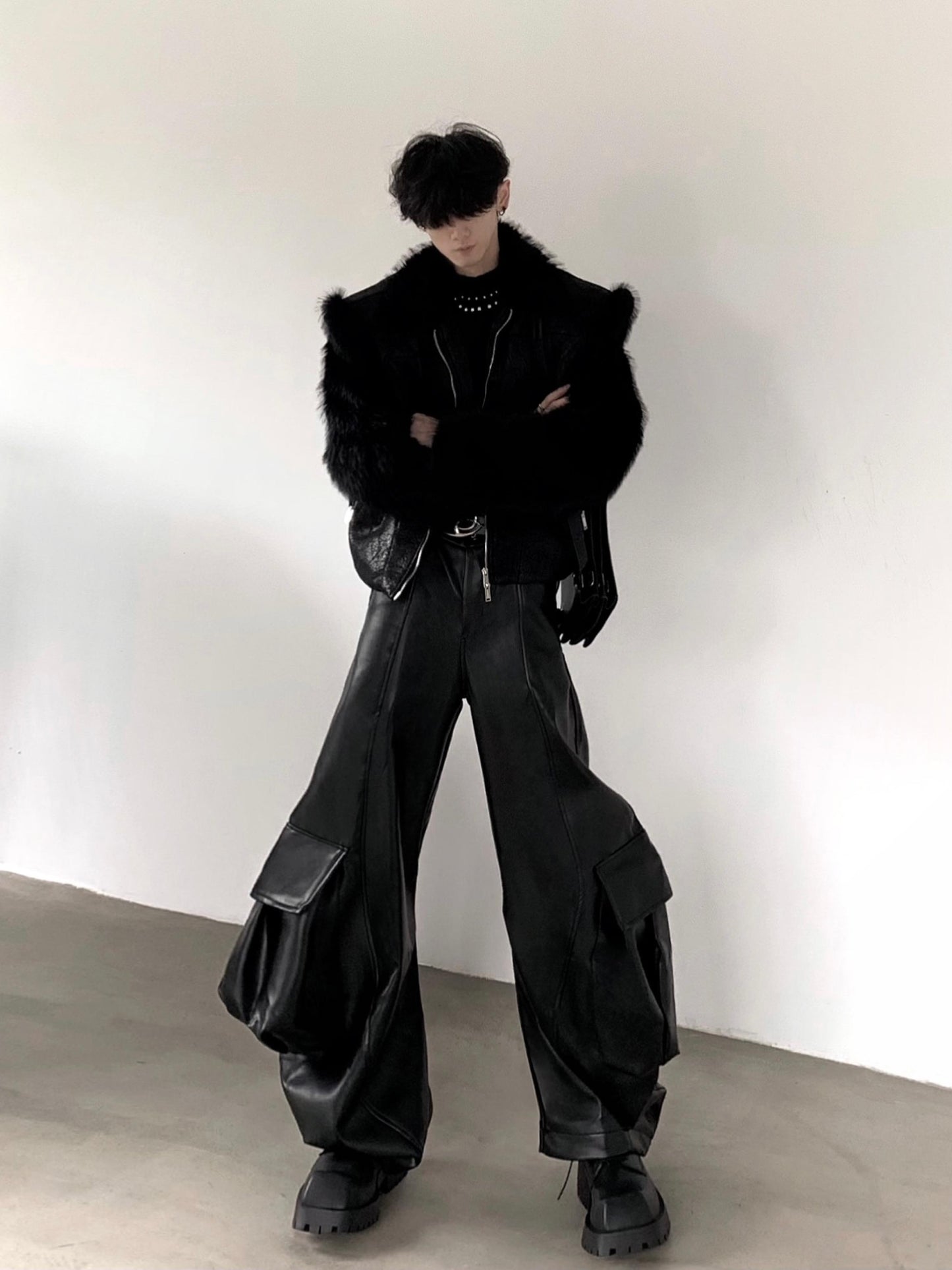 【25s Feb.】3D Silhouette Punk Large Pocket Leather Pants