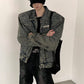 【24s March.】Retro Two-tone Shoulder Padded Denim Jacket