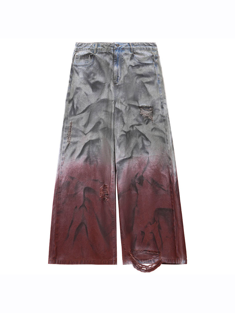 【24s Aug.】3D Ripped Gradient Washed Wide-leg Jeans