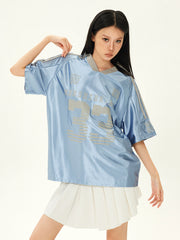 【24s July.】V-neck Vintage Satin Blue Football Jersey ArtsKoreanMan