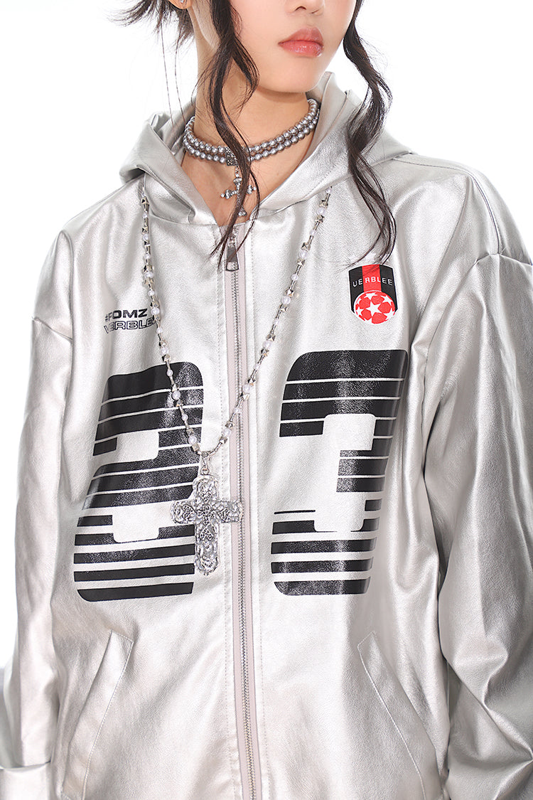 【24s Sep.】Vintage PU Leather Silver Hooded Baseball Jacket ArtsKoreanMan