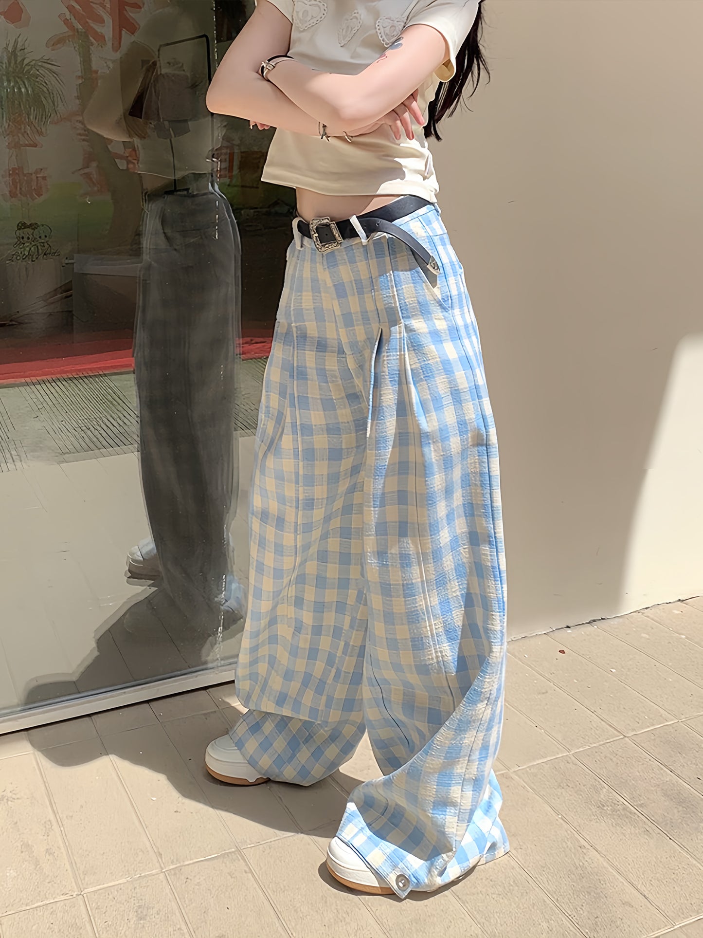 【25s Feb.】Refreshing Blue Plaid Casual Pants