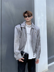 【24s Nov.】Liquid-feel Stand-up Collar Loose-fitting Padded Shoulder Jacket ArtsKoreanMan