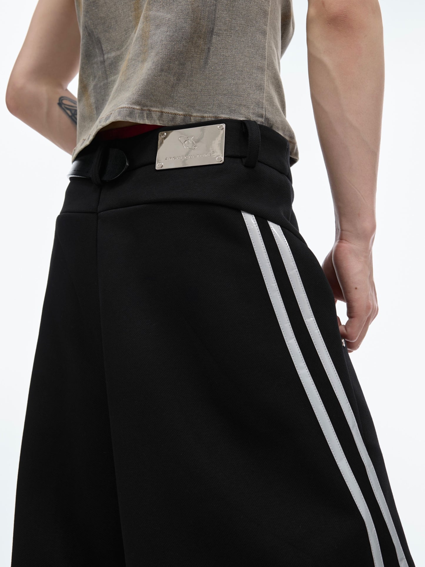 【24s June.】Reflective Striped Silhouette Draped Casual Pants