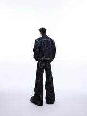 【24s March.】Metal Rivet Design Graffiti Denim Jacket + Jeans ArtsKoreanMan