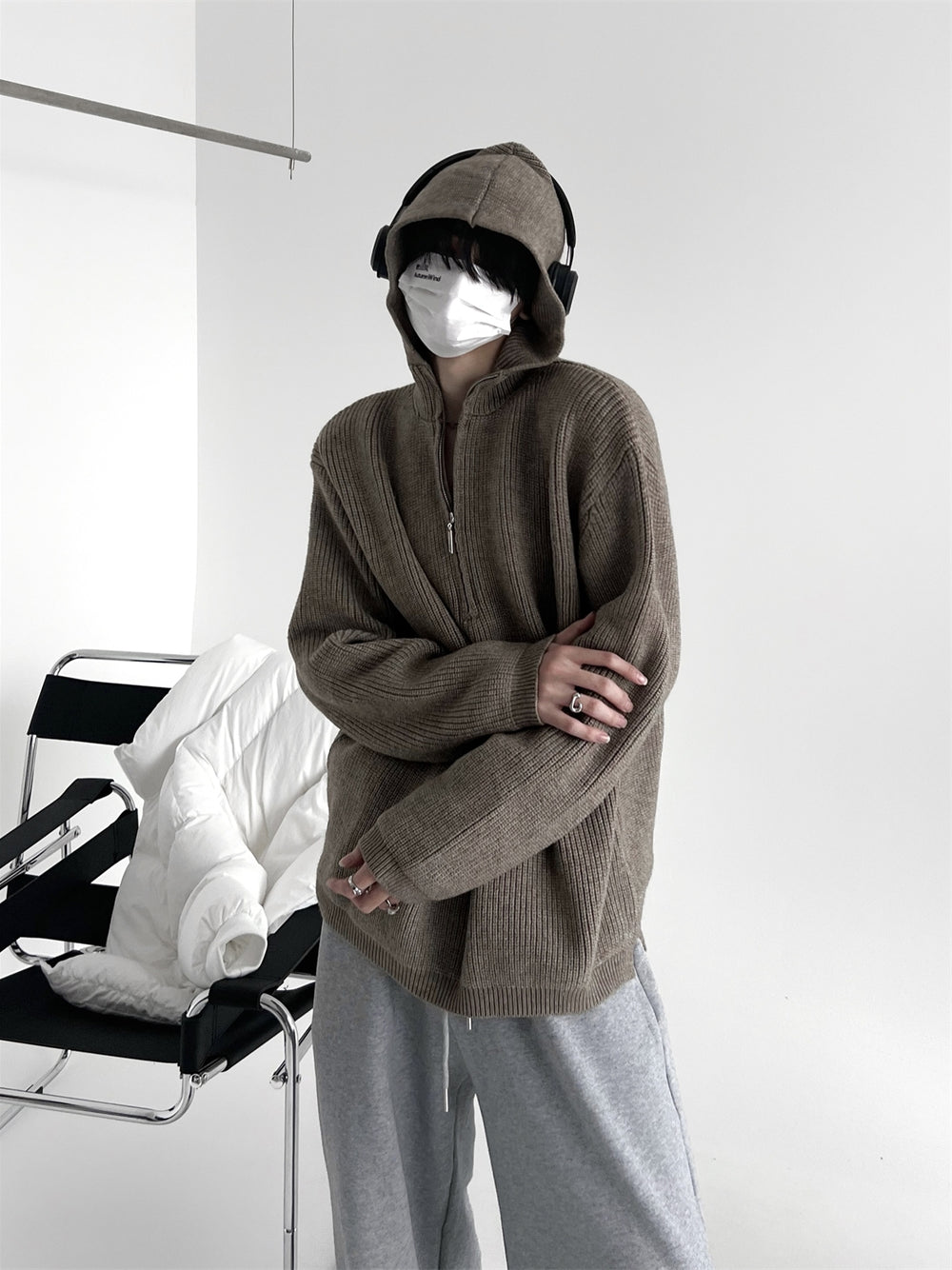 【23s November.】Half-zip Hooded Knitted Sweater ArtsKoreanMan