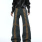 【25s Jan.】Vintage Washed Stitching PU Leather Jeans