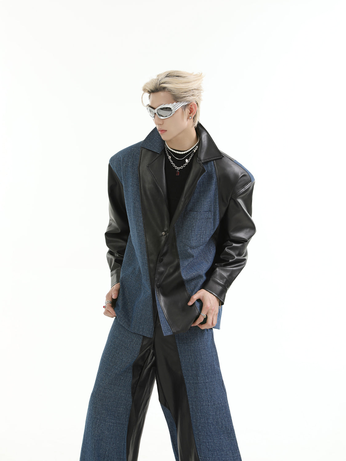 【24s Aug.】PU Leather Patchwork Jacket Set