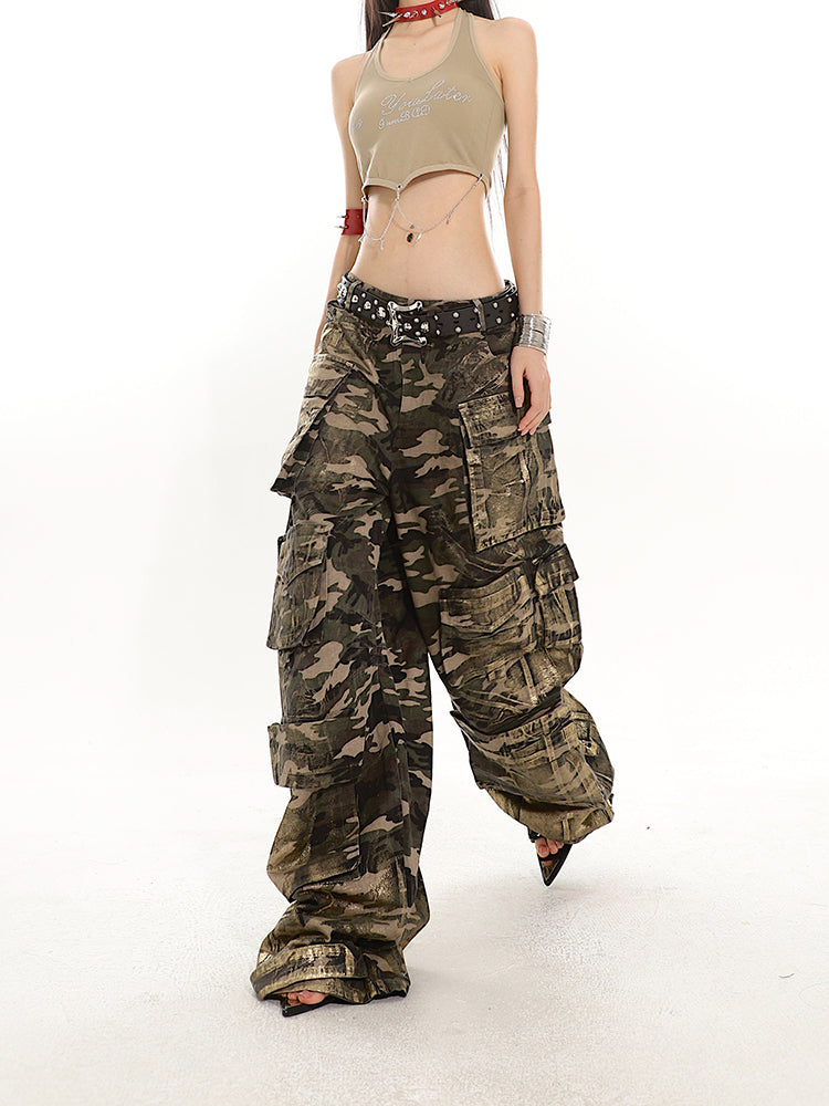【24s June.】Retro Camo Foil Multi-pocket Baggy Jeans ArtsKoreanMan