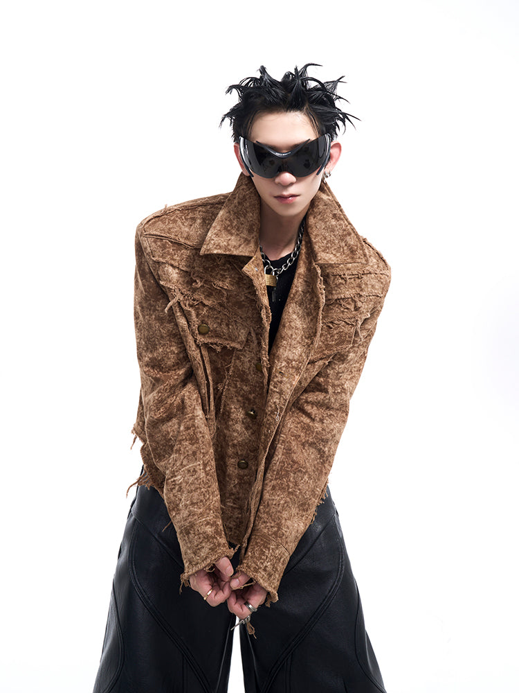 【24s Dec.】Desert Wasteland Style Raw Edged Denim Jacket ArtsKoreanMan